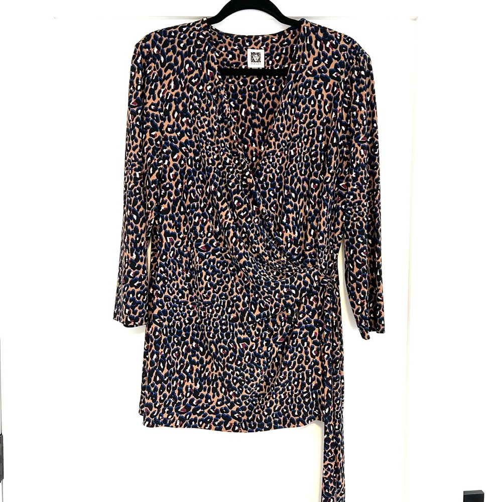 Anne Klein XL Faux Wrap Top Leopard Animal Print